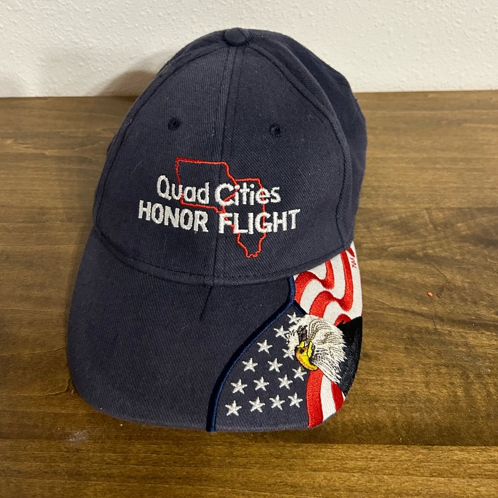 Quad Cities Honor Flight Hat adjustable navy bald eagle vintage